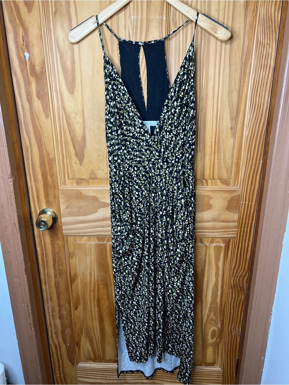 BCBGeneration Black Maxi Dress with Yellow and Cream Floral Print